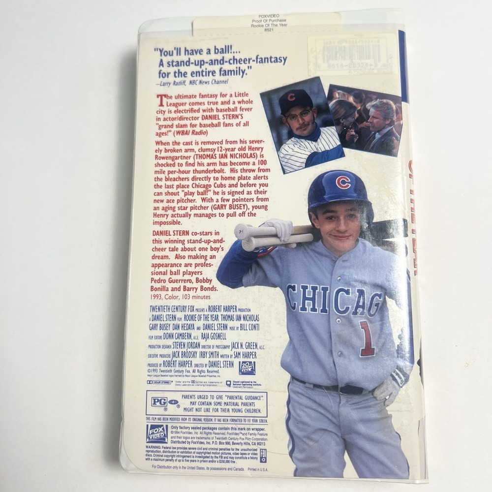 Rookie of the Year VHS Video Tape MLB Cubs Family Baseball Movie VTG Clamshell - Picture 2 of 2